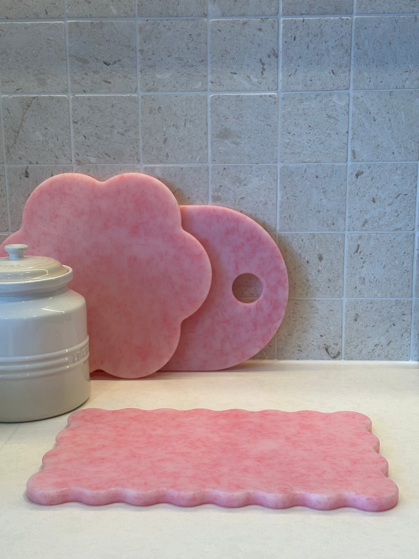 Pink rectangular wave chopping board